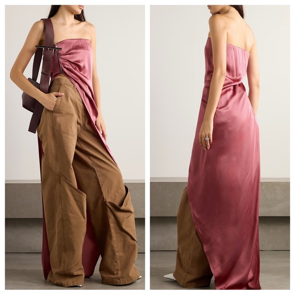 Rick Owens Lido Bustier Asymmetric Satin Top in Pink